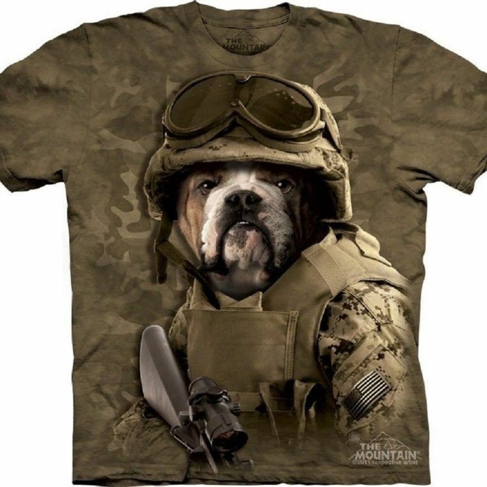 The Mountain Combat Sam Bulldog Dog Brown Funny Cotton T-Shirt Adult S-M